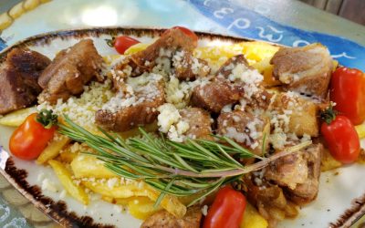 Krasotigania (Apiranthos pork special dish with home-made red wine and rosemary)