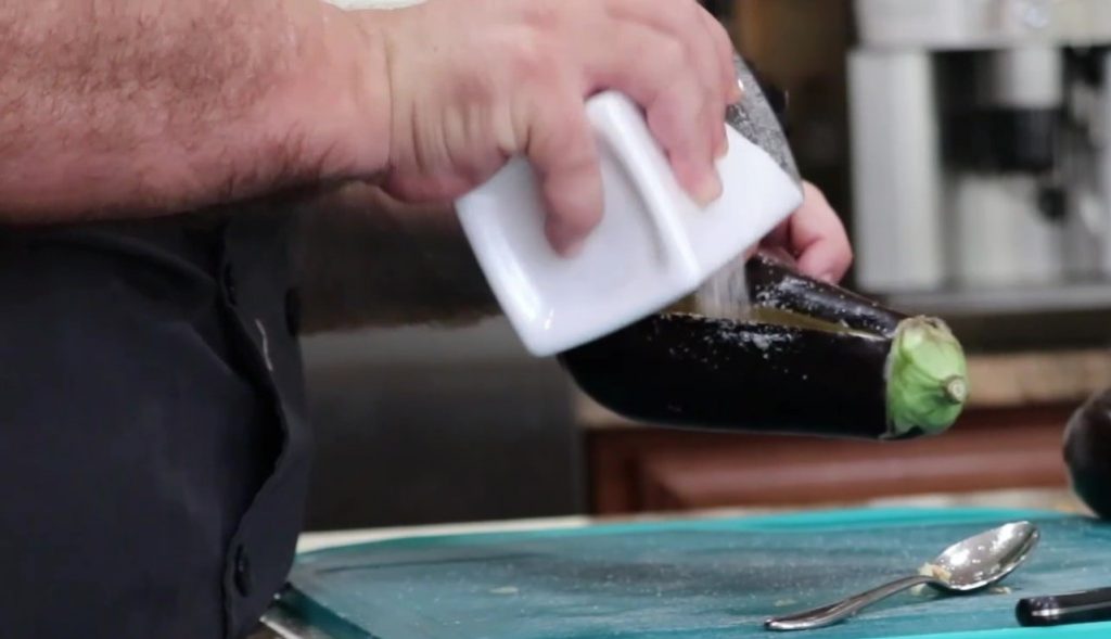 salting eggplants